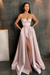 Pearl Pink Spaghetti Straps Prom Dress A Line with Split Pockets
