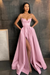 Pink Spaghetti Straps Prom Dress A Line with Split Pockets