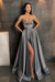 Gray Spaghetti Straps Prom Dress A Line with Split Pockets
