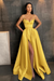 Yellow Spaghetti Straps Prom Dress A Line with Split Pockets