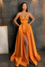 Orange Spaghetti Straps Prom Dress A Line with Split Pockets