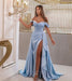 Sky Blue Split Mermaid Sweetheart Prom Dress With Off-The-Shoulder