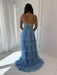 Strapless Lace Corset Prom Dress Long with Front Slit