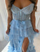 Strapless Lace Corset Prom Dress Long with Front Slit