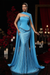 Sky Blue Charming Strapless Beadings Satin Prom Dress Mermaid with Cape