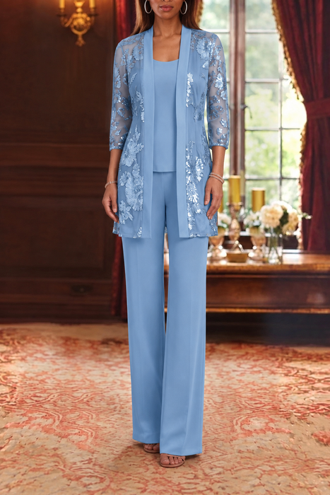 Sky Blue three-piece mother of the bride pantsuit
