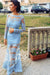 Sky Blue Trumpet/Mermaid Bateau Long Sleeves Applique Lace Dresses - Prom Dresses
