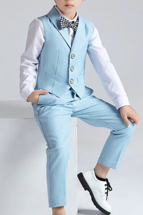Sky Blue Two Pieces Formal Boys Set Vest & Pants Preppy Style School Vacation Regular Fit - Photo color / 2