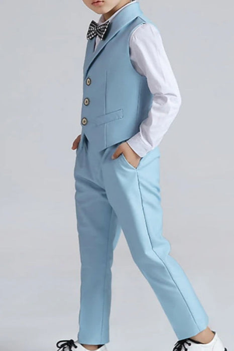 Sky Blue Two Pieces Formal Boys Set Vest & Pants Preppy Style School Vacation Regular Fit