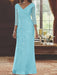 V-Neck 3/4 Sleeve Floor-Length Sequined Mother of the Bride Sheath Dress