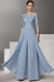 Sky Blue Half Sleeves Chiffon Mother of Bride Jumpsuit with Appliques - Prom Dresses
