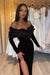 Sleek Black Mermaid Prom Gown with Elegant Half-Sleeves and Stylish Slit
