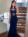 Sheath/Column Spandex Sleeveless Sweep/Brush Train Applique Scoop Dresses - Prom Dresses