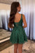 Sleeveless Beadings Dark Green Short Homecoming Dress Aline with Sequins