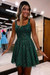 Sleeveless Beadings Dark Green Short Homecoming Dress Aline with Sequins