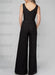 Back view of the sleeveless black chiffon body and trousers