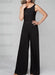 Sleeveless black chiffon body and wide-leg trousers, front view