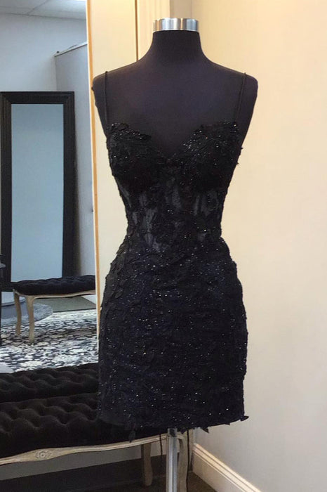 Sparkly Black Corset Lace Tight Short Homecoming Dress