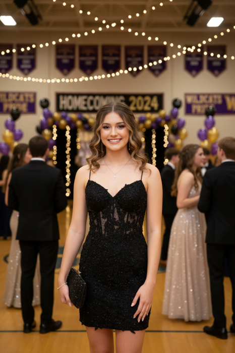 Sparkly Black Corset Lace Tight Short Homecoming Dress