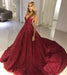 Sleeveless Burgundy Sequins Evening Dress