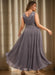 Back view of the grey mauve sleeveless chiffon A-line dress