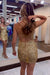 Sparkly Golden Sequined Lace-Up Back Tight Short Homecoming Dress with Fringes