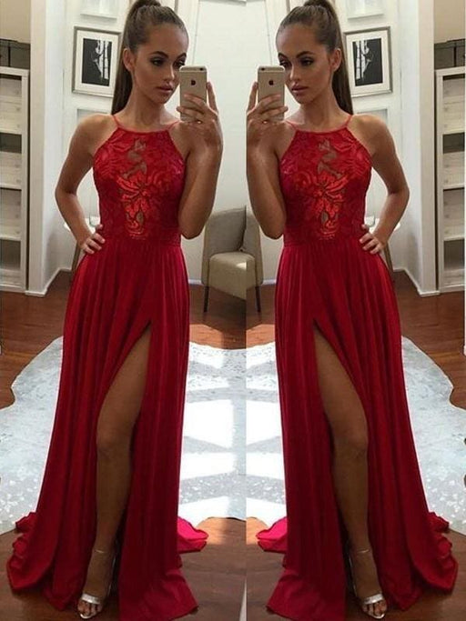 Sleeveless Halter Chiffon With Applique Sweep/Brush Train Dresses - Prom Dresses