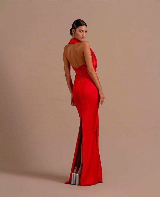 Sleeveless Halter Mermaid Gown with Daring Open Back