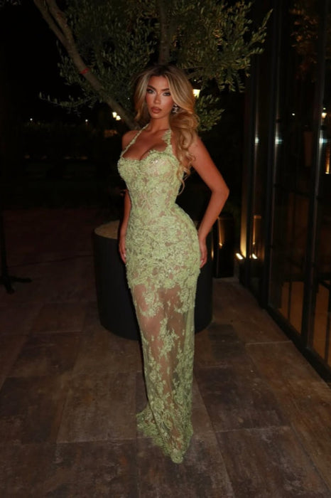 Sleeveless Lace Mermaid Prom Dress Sweetheart Evening Dress - Sage - Prom Dresses