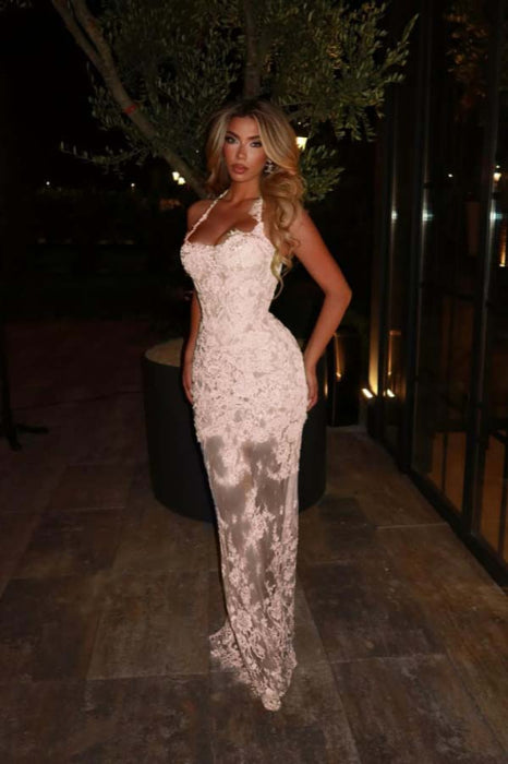 Sleeveless Lace Mermaid Prom Dress Sweetheart Evening Dress - White - Prom Dresses