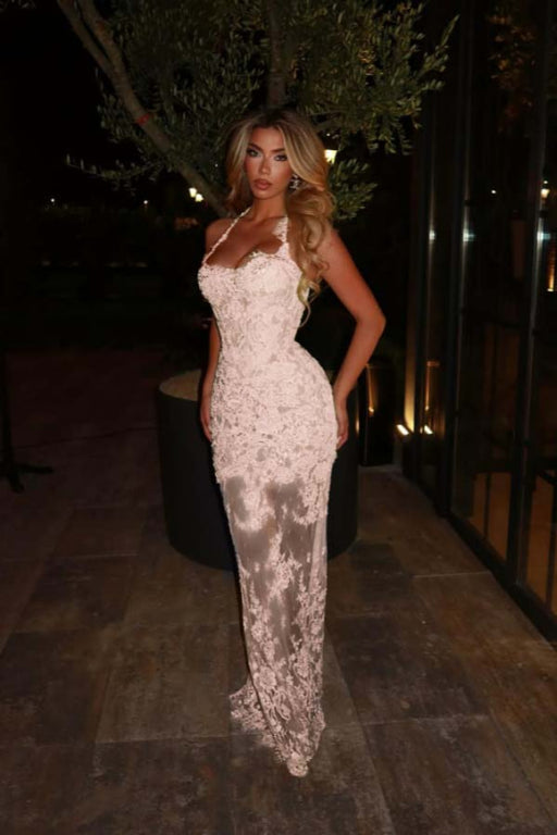 Sleeveless Lace Mermaid Prom Dress Sweetheart Evening Dress - White - Prom Dresses