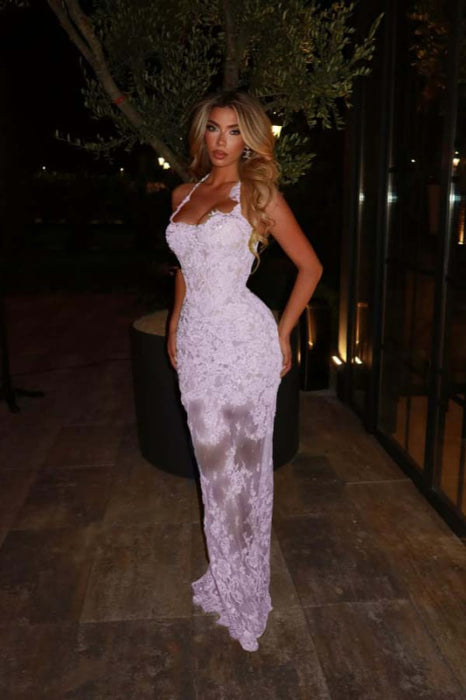 Sleeveless Lace Mermaid Prom Dress Sweetheart Evening Dress - Light Pink - Prom Dresses