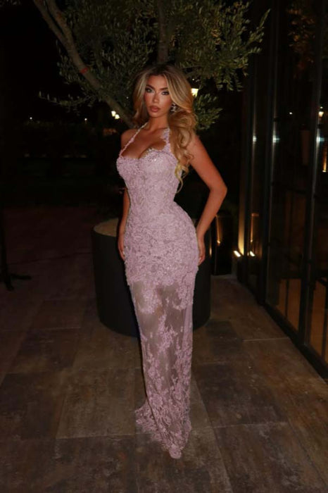 Sleeveless Lace Mermaid Prom Dress Sweetheart Evening Dress - Lilac - Prom Dresses