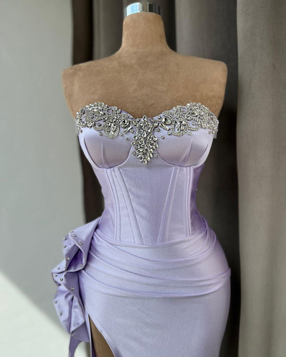 Sleeveless Light Purple Prom Dress With High Slit-Bridelily Sleeveless Light Purple Prom Dress With High Slit-Bridelily