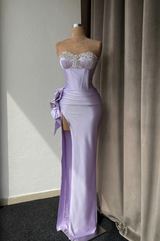 Sleeveless Light Purple Prom Dress With High Slit-Bridelily