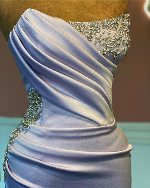 Sleeveless Light Purple Prom Dress With Rhinestone Long Mermaid Gown