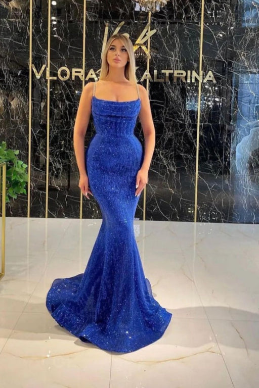 Sleeveless Long Prom Dress Royal Blue with Sequins