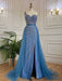 Sleeveless Mermaid Evening Dress with Split, One Shoulder, Sequins, and Tulle