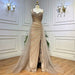 Sleeveless Mermaid Evening Dress with Split, One Shoulder, Sequins, and Tulle