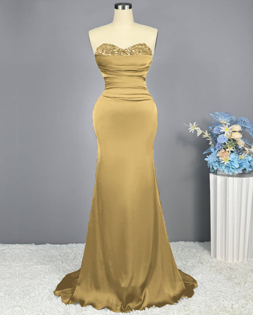 Sleeveless Mermaid Prom Gown with Sequined Sweetheart Bodice