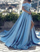 A-Line/Princess Sleeveless Off-the-Shoulder Ruffles Satin Court Train Dresses - Prom Dresses
