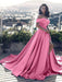 A-Line/Princess Sleeveless Off-the-Shoulder Ruffles Satin Court Train Dresses - Prom Dresses