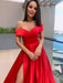 A-Line/Princess Sleeveless Off-the-Shoulder Satin Ruffles Sweep/Brush Train Dresses - Prom Dresses