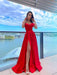 A-Line/Princess Sleeveless Off-the-Shoulder Satin Ruffles Sweep/Brush Train Dresses - Prom Dresses