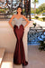 Spaghetti Straps Satin Mermaid Prom Dress Long with Beadings Burgundy