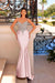 Spaghetti Straps Satin Mermaid Prom Dress Long with Beadings Dusty Pink