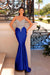Spaghetti Straps Satin Mermaid Prom Dress Long with Beadings Royal Blue