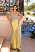 Spaghetti Straps Satin Mermaid Prom Dress Long with Beadings Yellow