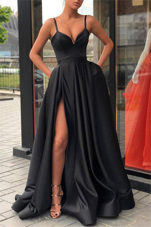 Sleeveless Prom Gown with Sultry Slit and Delicate Spaghetti Straps