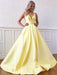A-Line/Princess Satin Sleeveless Ruffles V-neck Sweep/Brush Train Dresses - Prom Dresses